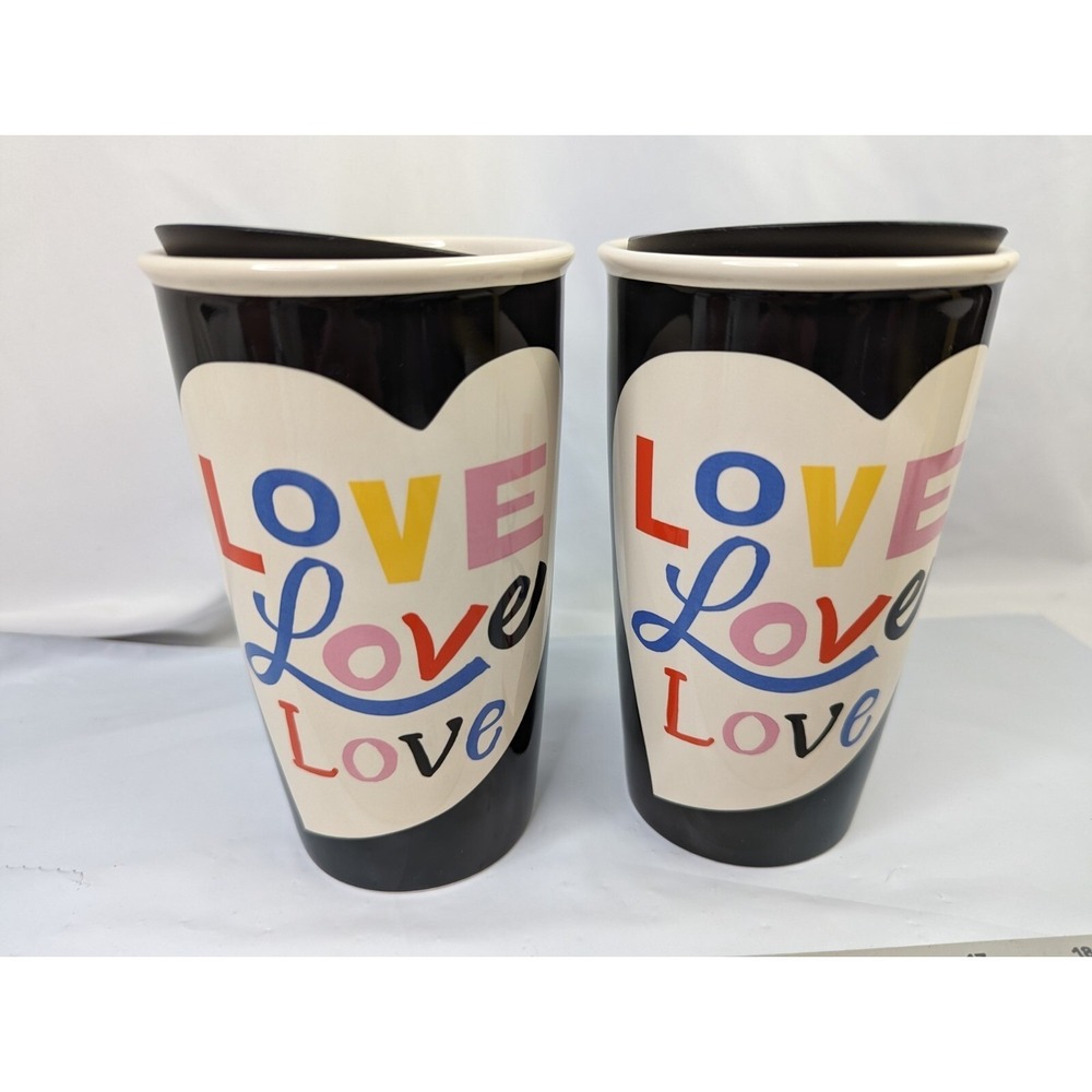 Starbucks Coffee Travel Mugs Heart LOVE Tumbler Set 12 oz Cups